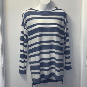 PARKHURST Blue & White Striped Lightweight Linen Blend Sweater-S